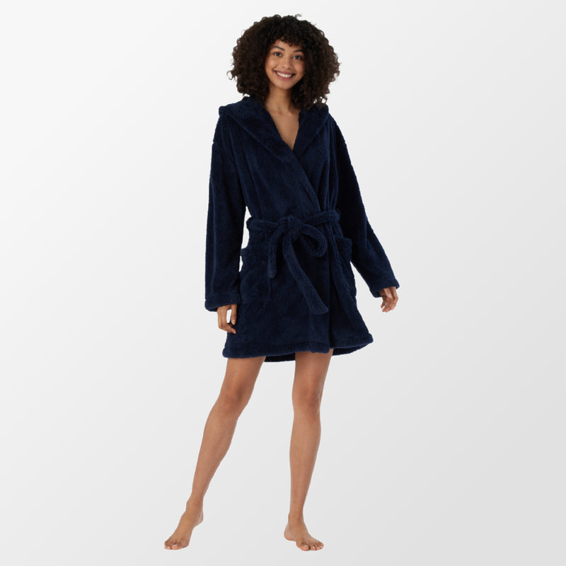 Schiesser, Dressing gown with hood - Dark blue