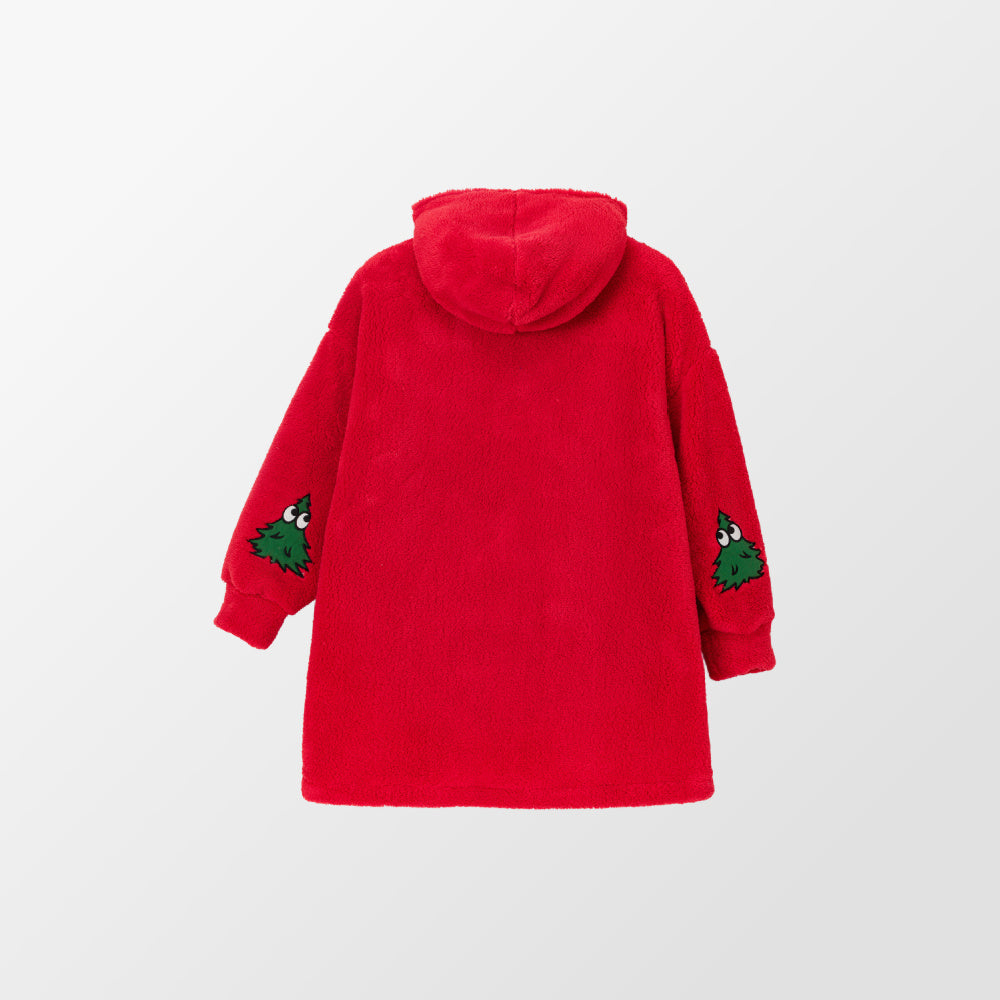 Achterkant van sweater rood van Woody in teddyfleece